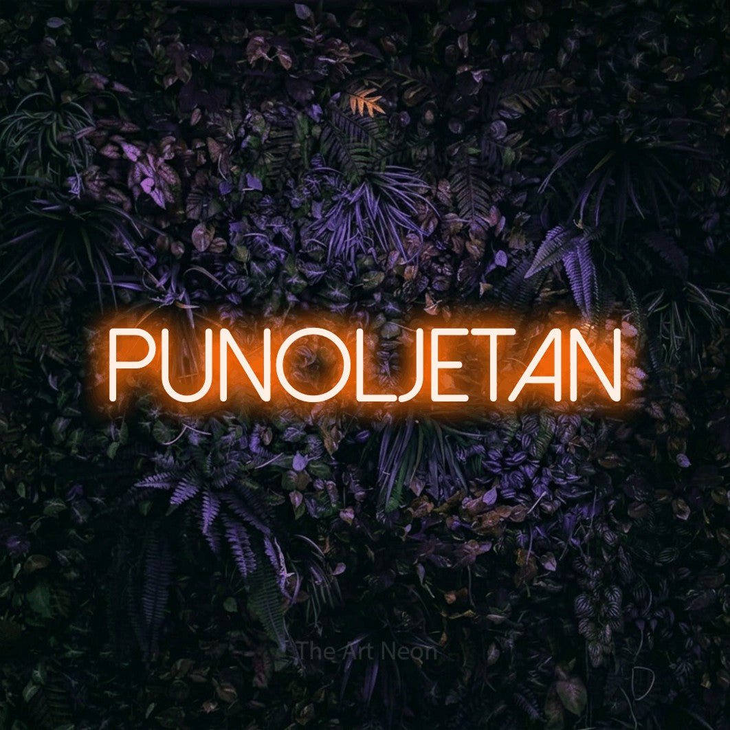 LED neon sign reading “punoljetan”, arranged in a single line.