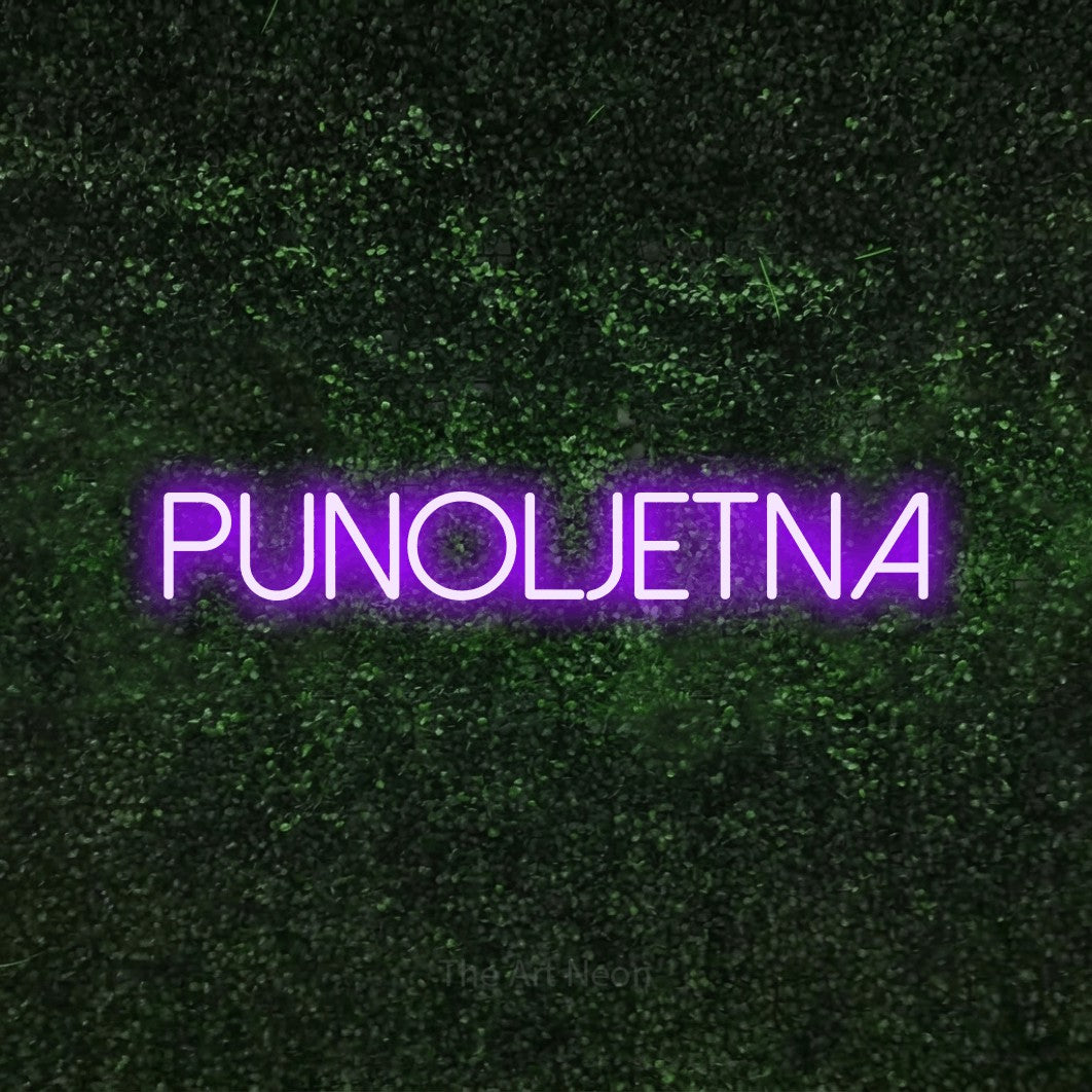 LED neon sign reading “PUNOLJETNA”, arranged in a single line.