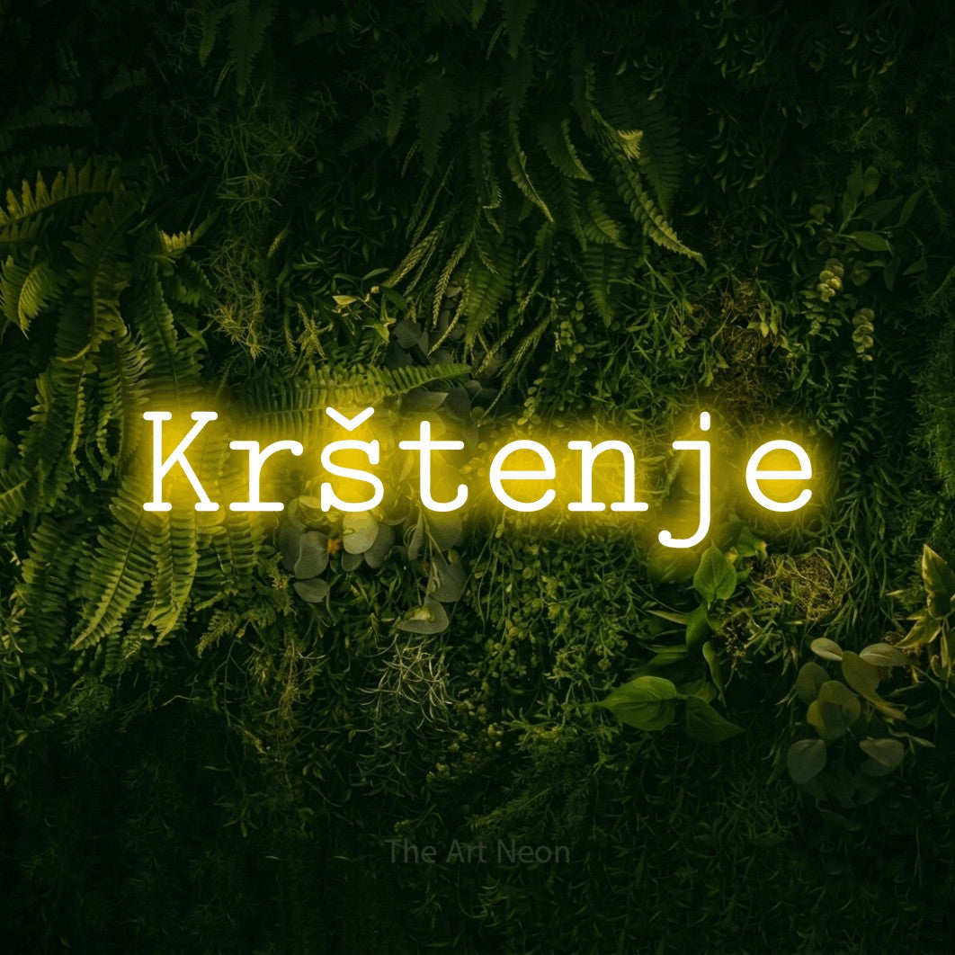 LED neon sign reading “Krštenje”, arranged in a single line.