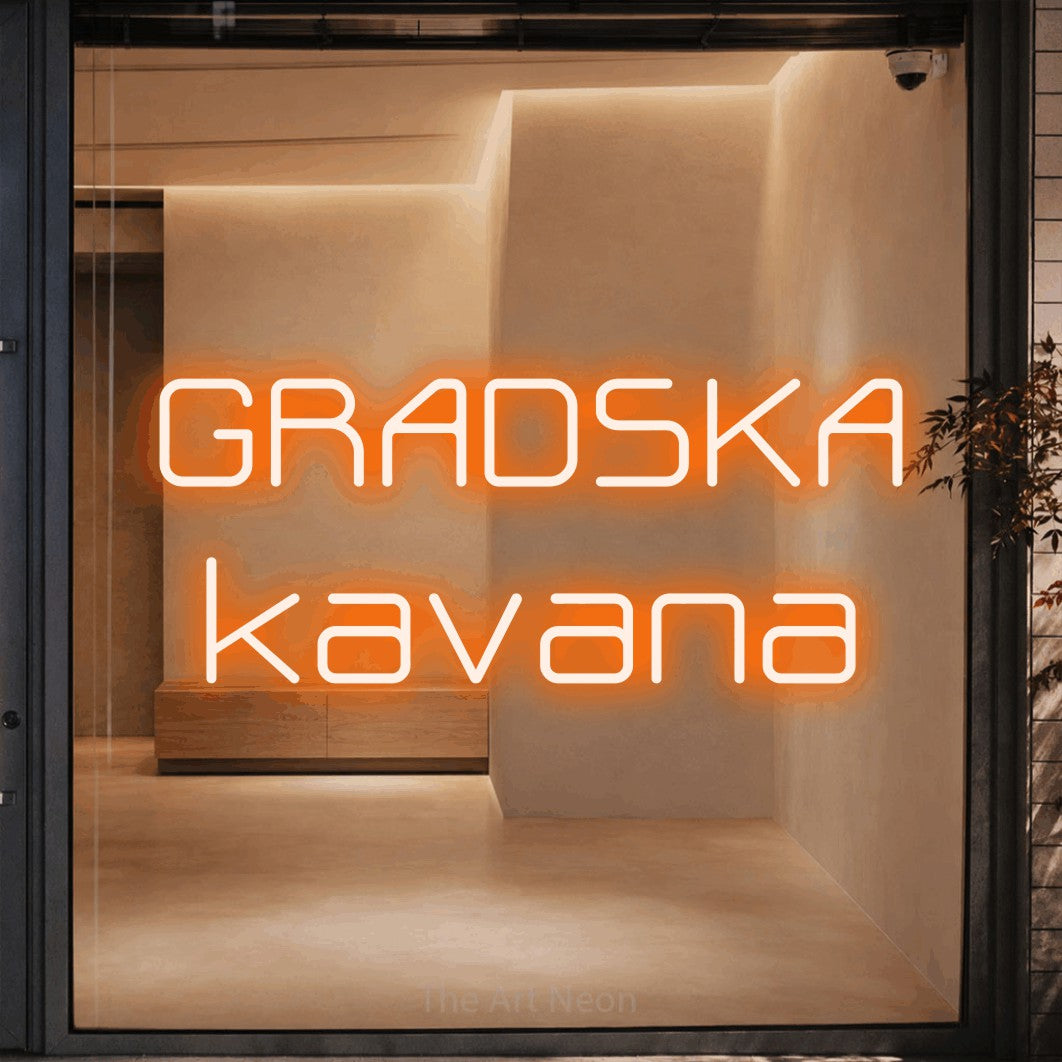 LED neon sign reading “GRADSKA kavana”, arranged in two lines.