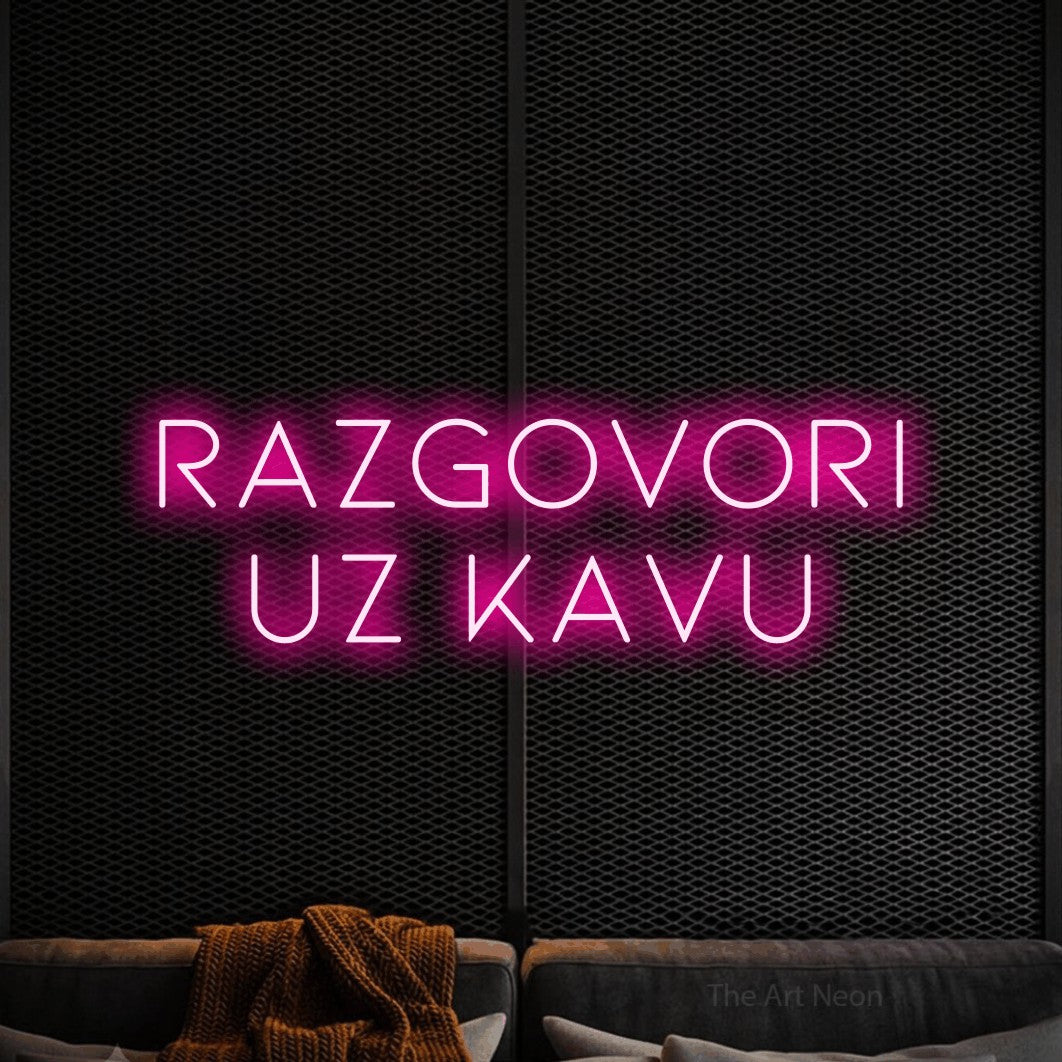 LED neon sign reading “Razgovori uz Kavu”, arranged in two lines.