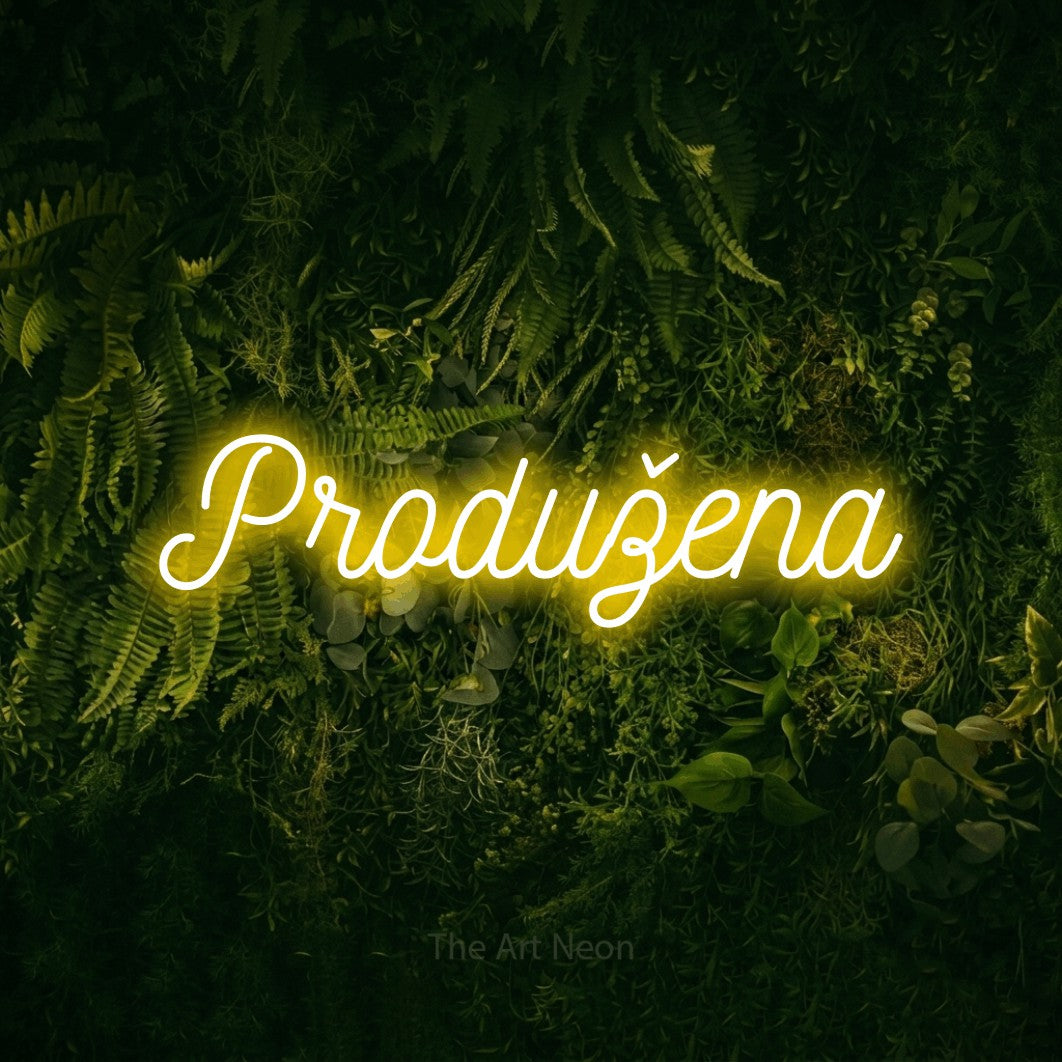 LED neon sign reading “Produžena”, arranged in a single line.