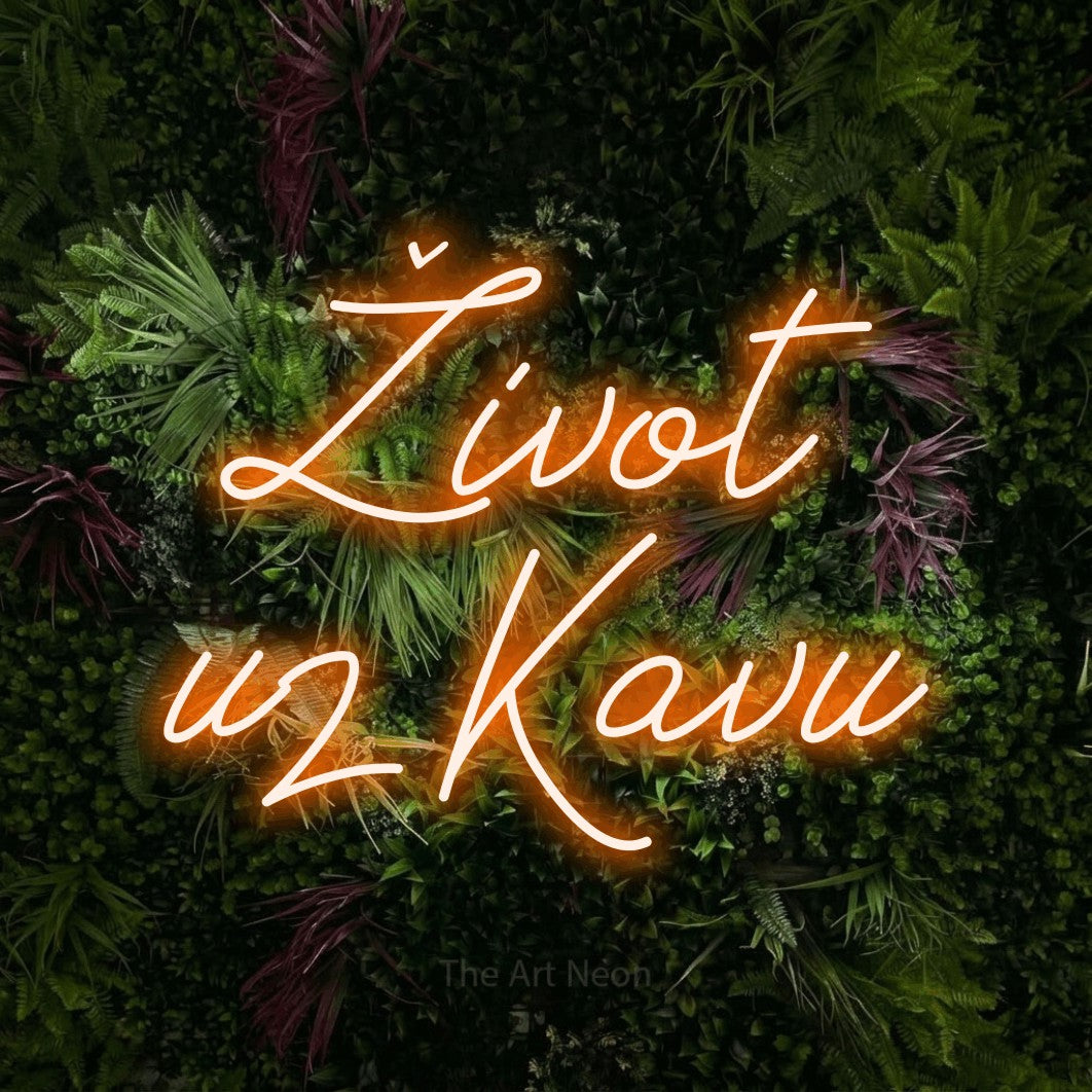 LED neon sign reading “Život uz Kavu”, arranged in two lines.