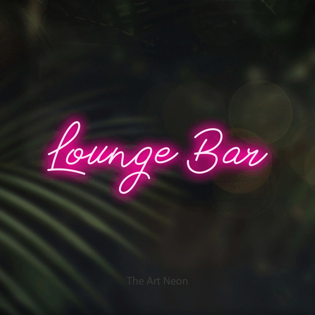 LED neon sign reading “Lounge Bar”, arranged in a single line.