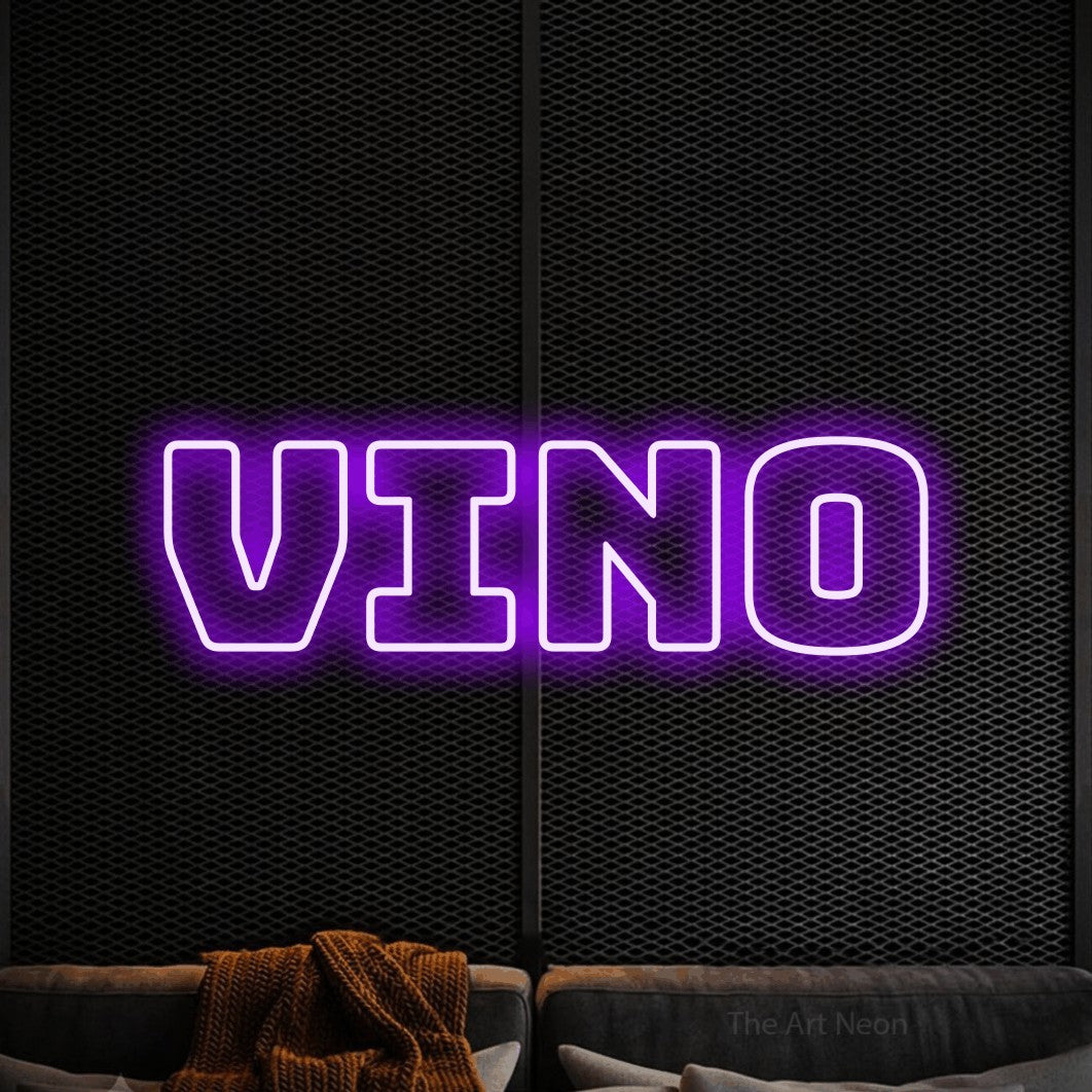 LED neon sign reading “Vino”, arranged in a single line.