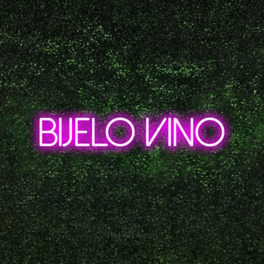 LED neon sign reading “BIJELO vino”, arranged in a single line.