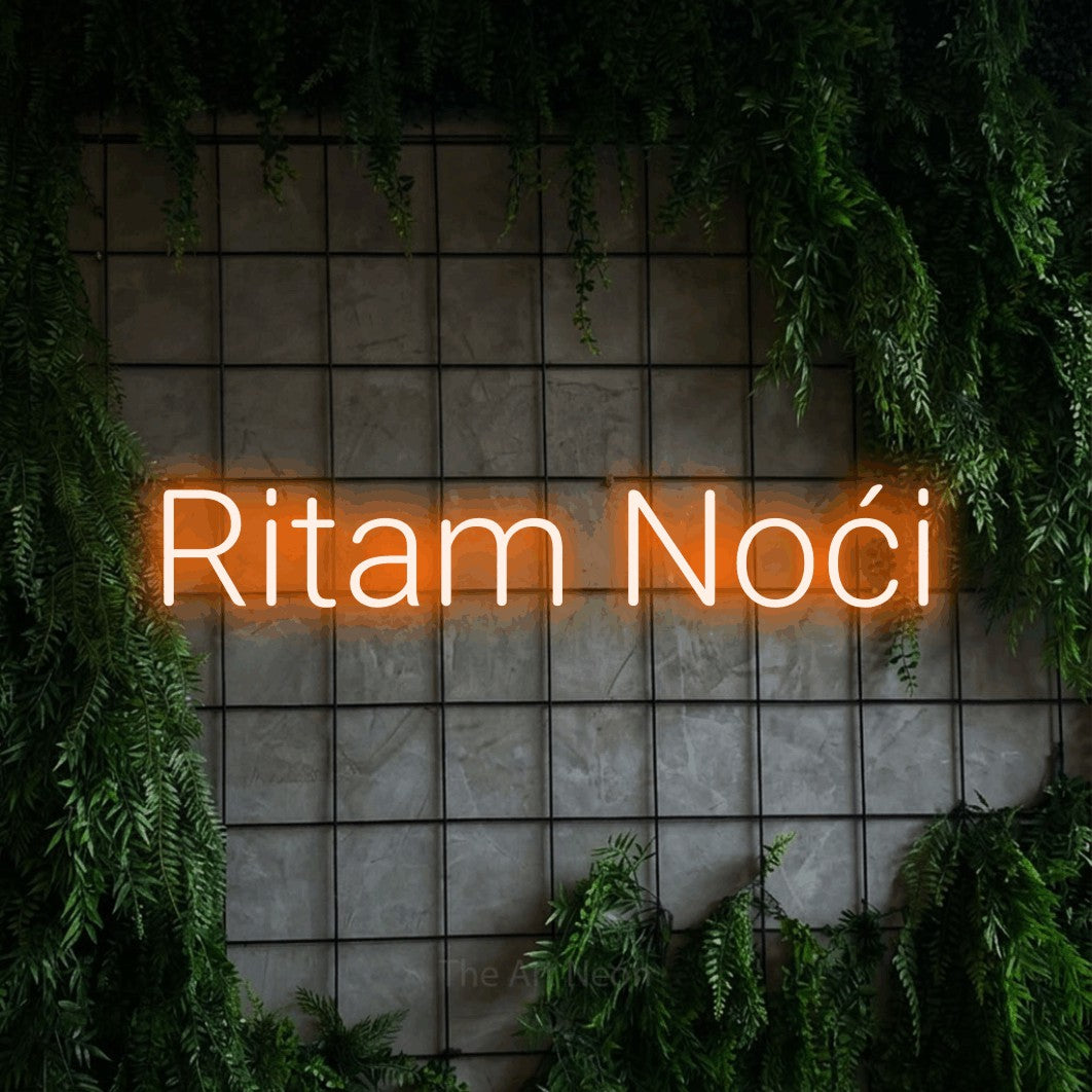 LED neon sign reading “Ritam Noći”, arranged in a single line.