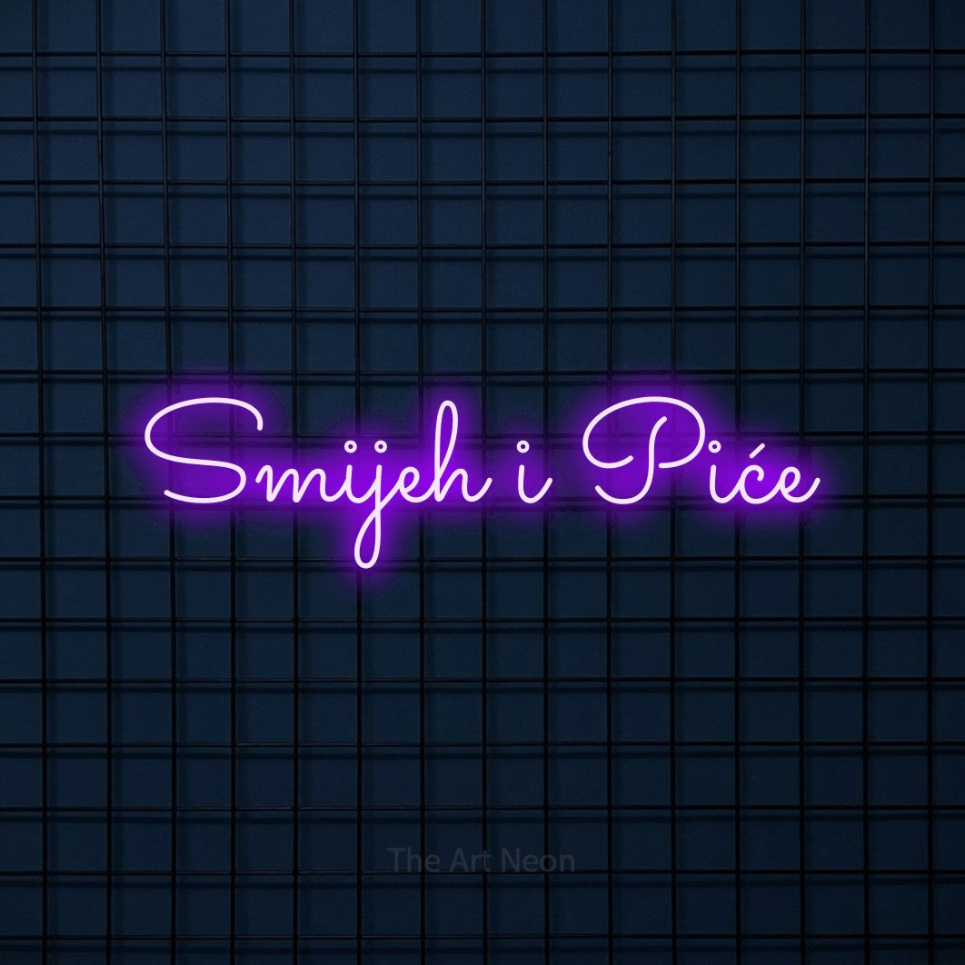 LED neon sign reading “Smijeh i Piće”, arranged in a single line.