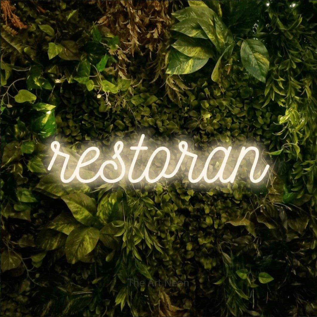 LED neon sign reading “restoran”, arranged in a single line.