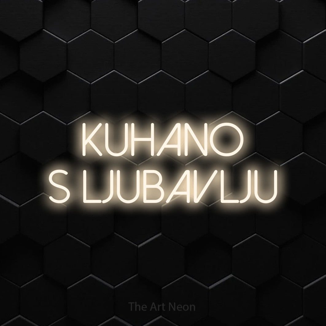 LED neon sign reading “kuhano s ljubavlju”, arranged in two lines.