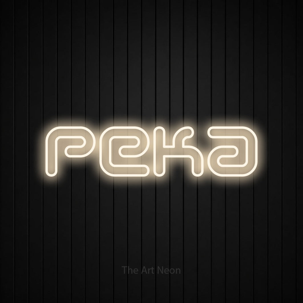 LED neon sign reading “Peka”, arranged in a single line.