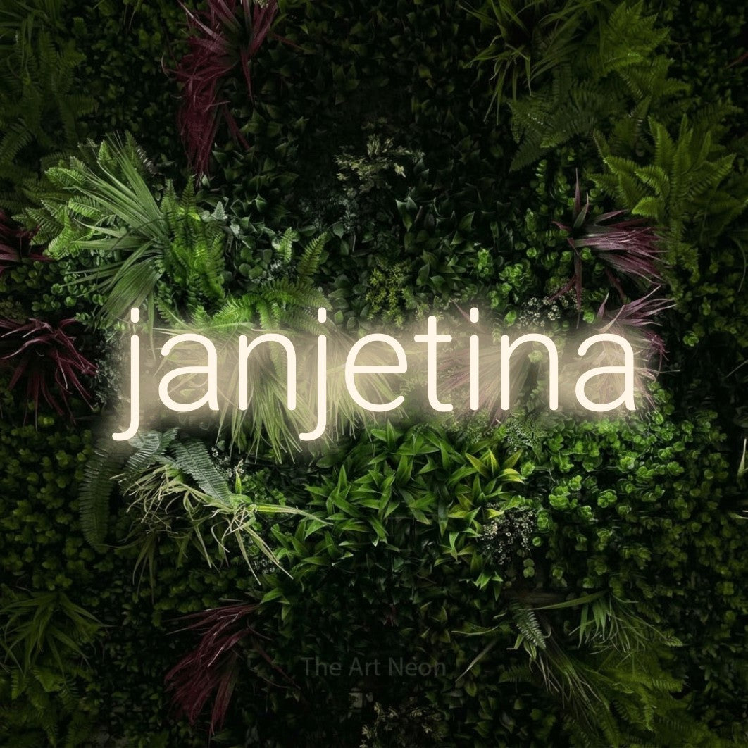 LED neon sign reading “janjetina”, arranged in a single line.
