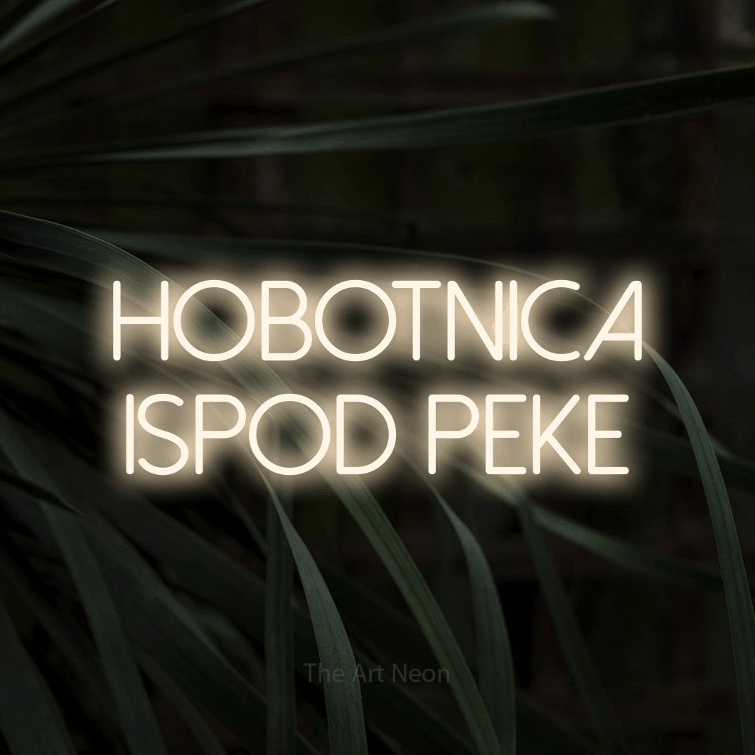 LED neon sign reading “hobotnica ispod peke”, arranged in two lines.