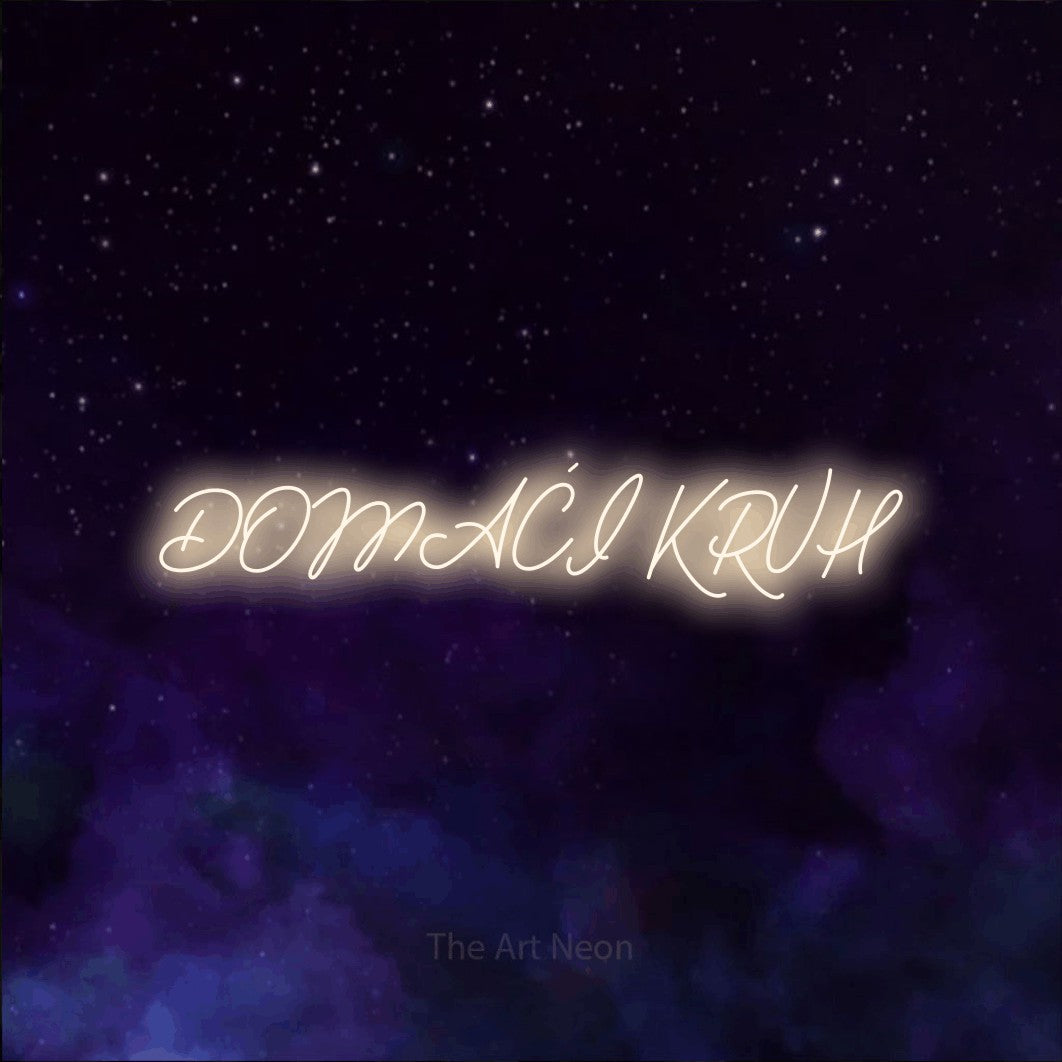 LED neon sign reading “DOMAĆI KRUH”, arranged in a single line.