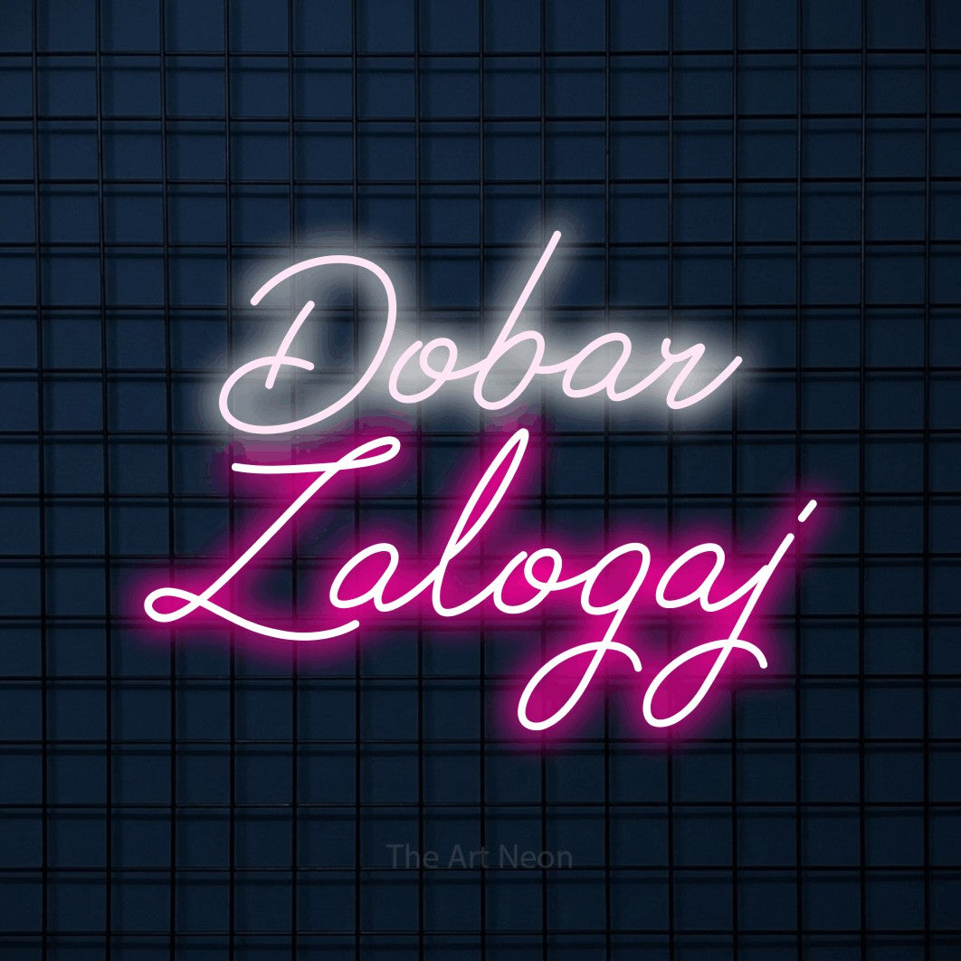 LED neon sign reading “Dobar Zalogaj”, arranged in two lines.