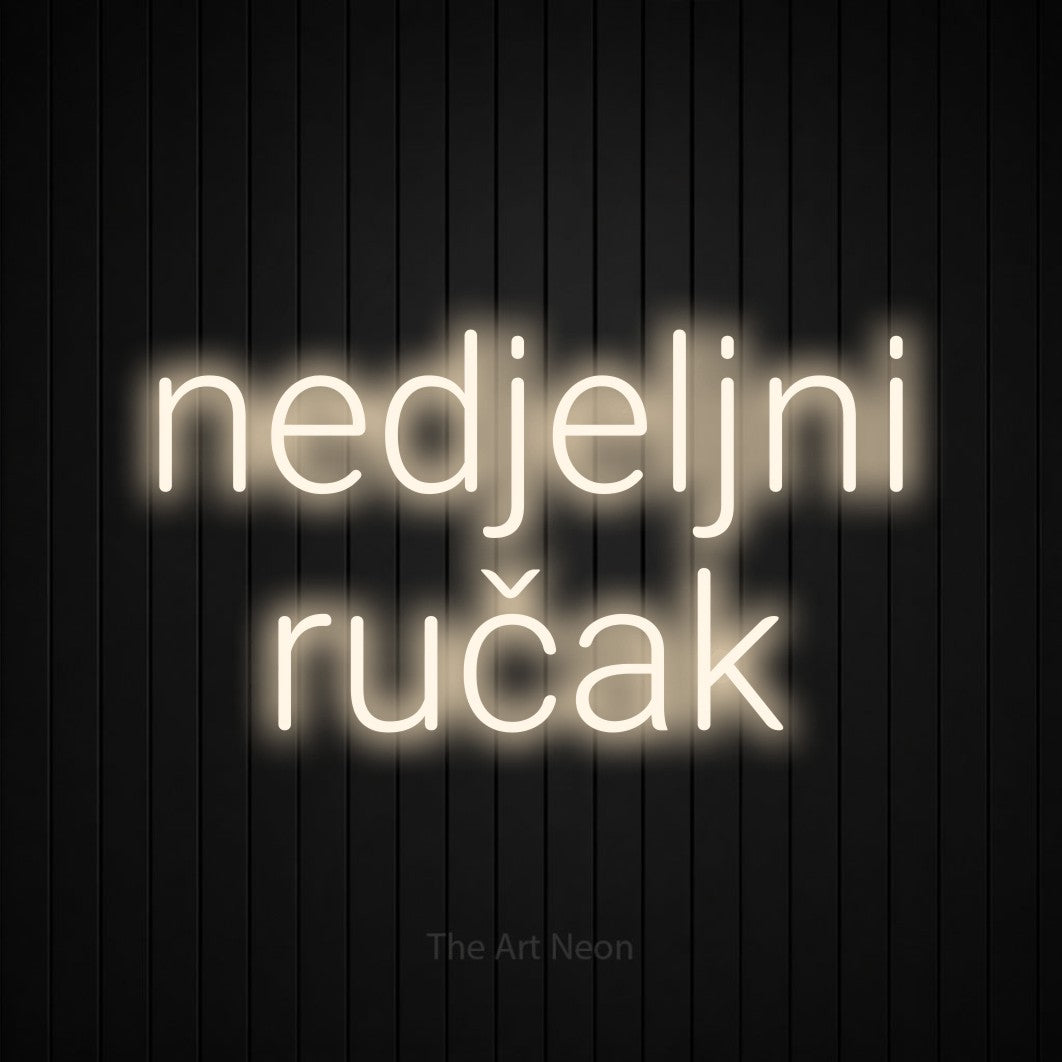 LED neon sign reading “nedjeljni ručak”, arranged in two lines.