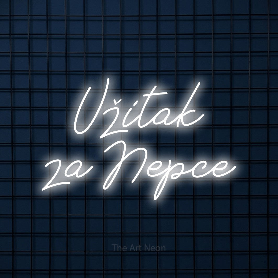 LED neon sign reading “Užitak za Nepce”, arranged in two lines.