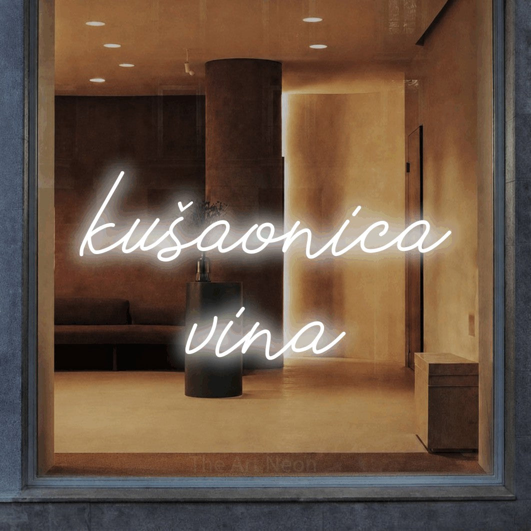 LED neon sign reading “kušaonica vina”, arranged in two lines.