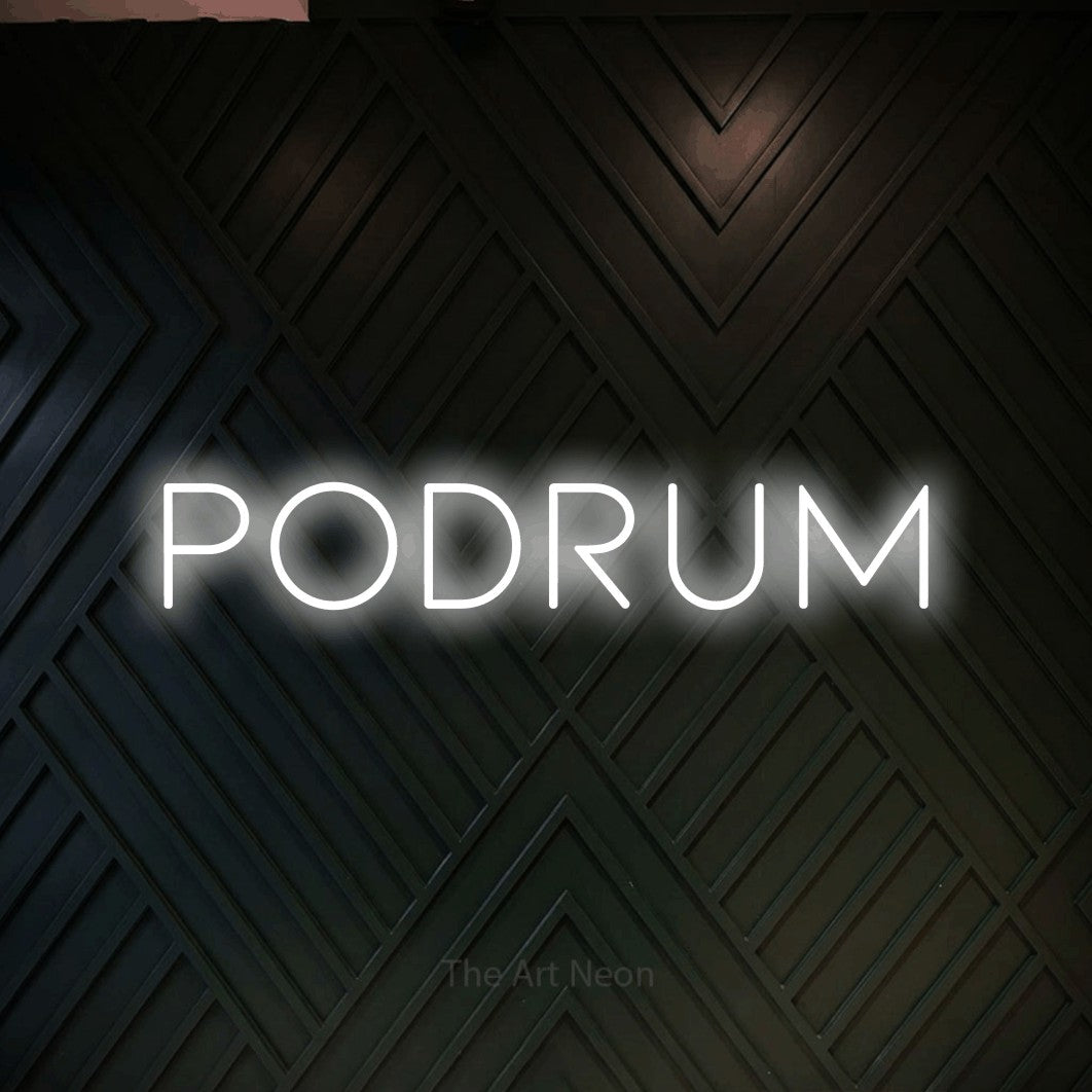 LED neon sign reading “Podrum”, arranged in a single line.