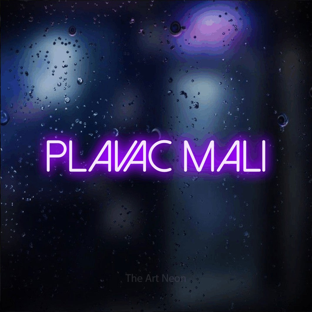 LED neon sign reading “Plavac Mali”, arranged in a single line.