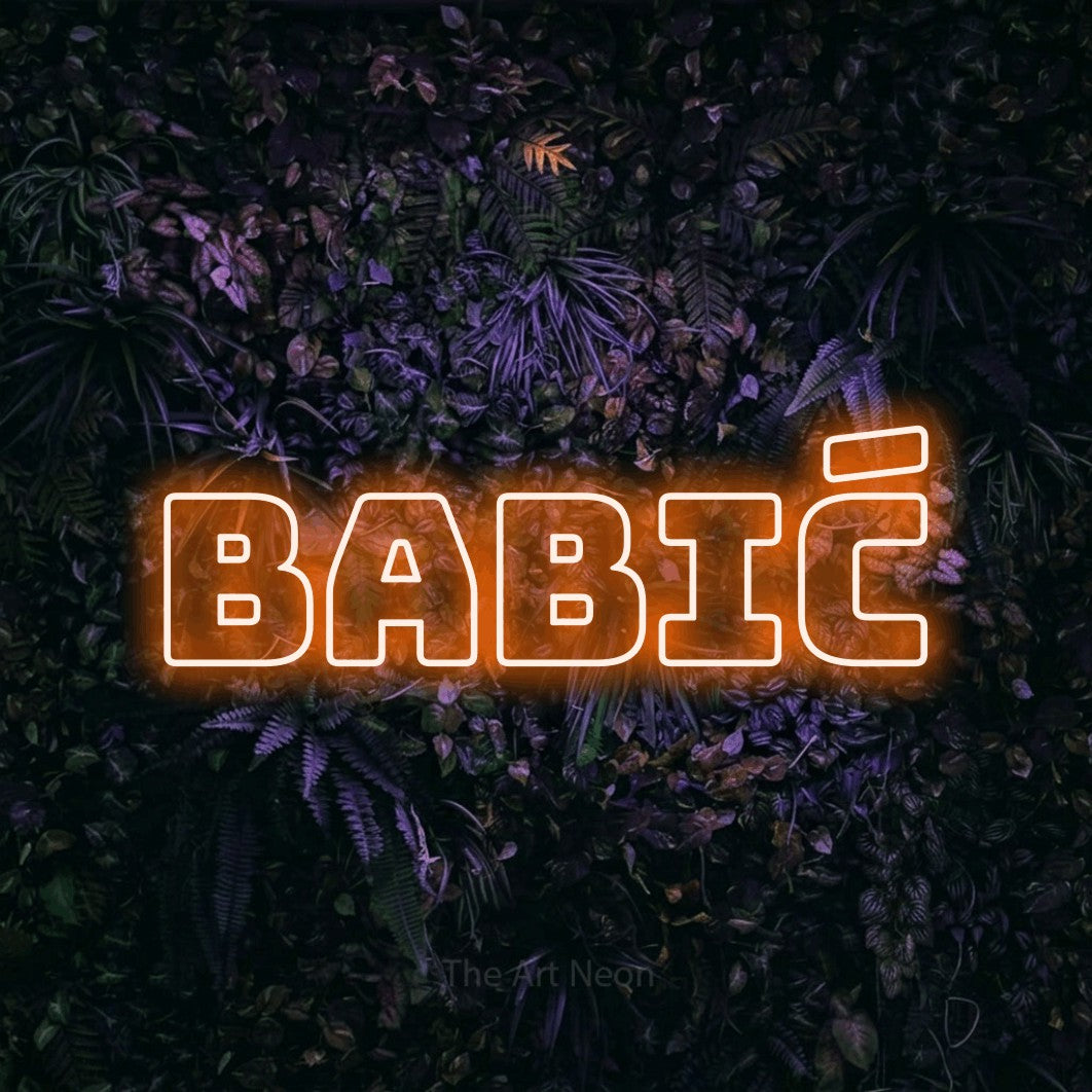 LED neon sign reading “Babić”, arranged in a single line.