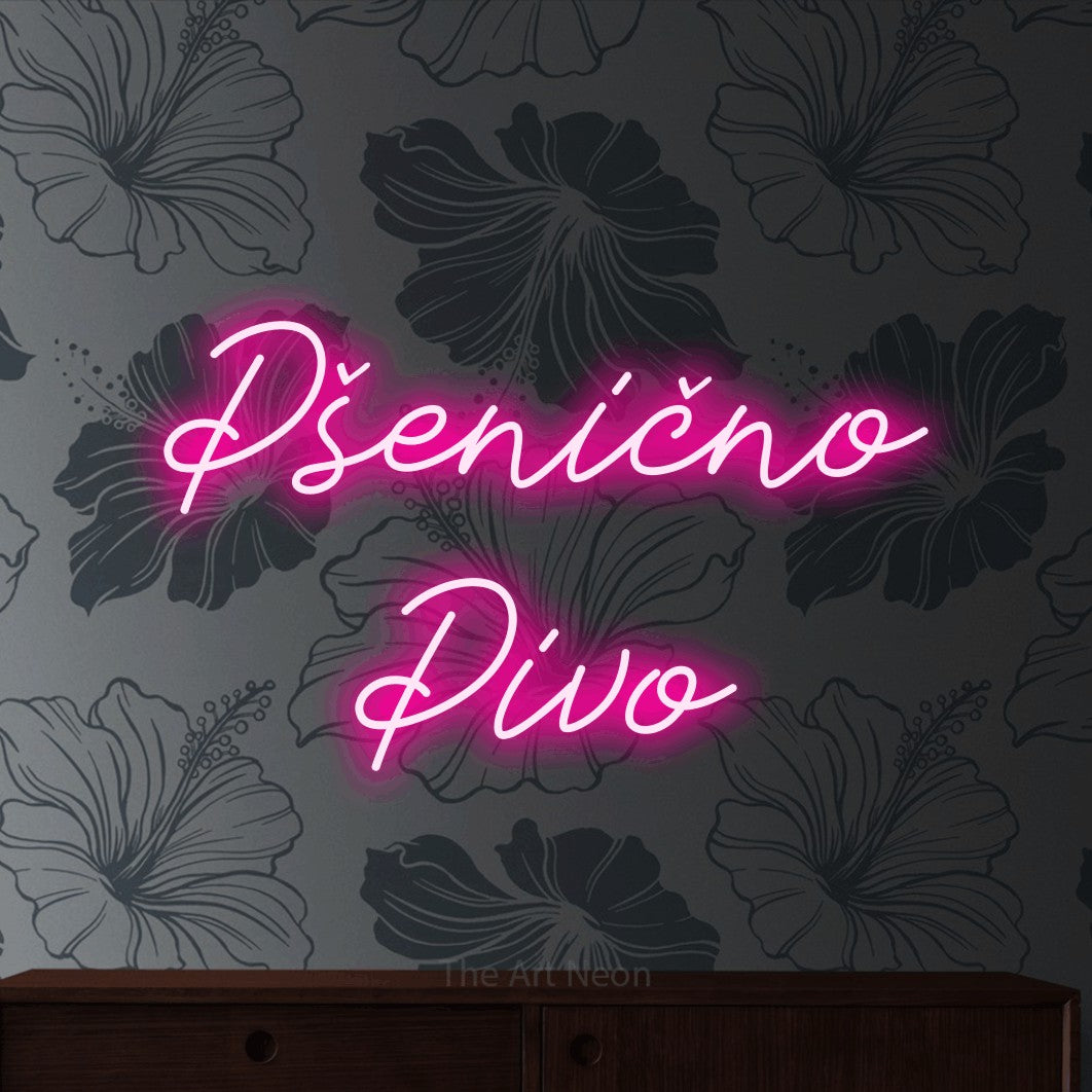 LED neon sign reading “Pšenično Pivo”, arranged in two lines.