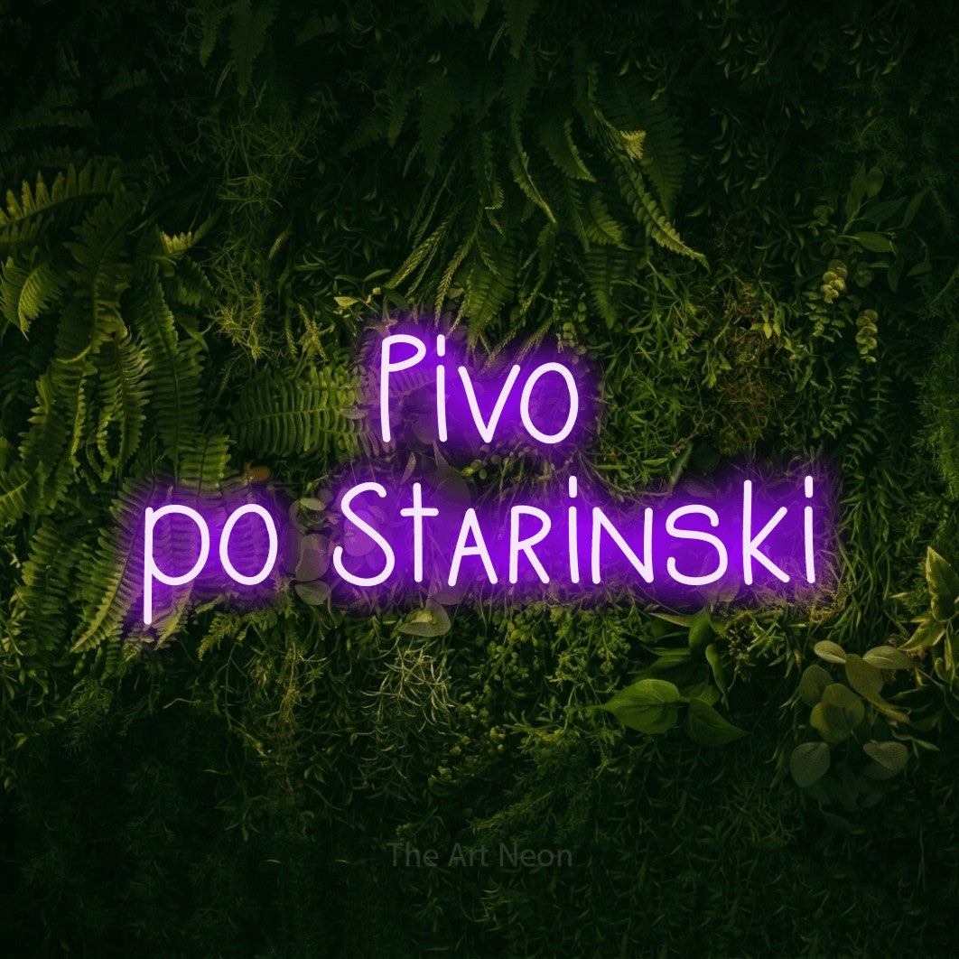 LED neon sign reading “Pivo po Starinski”, arranged in two lines.