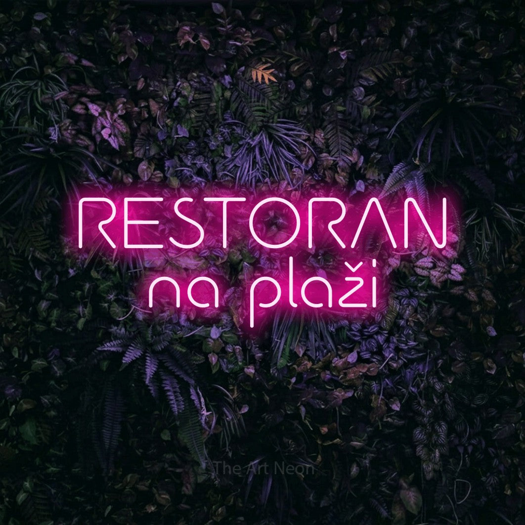 LED neon sign reading “RESTORAN na plaži”, arranged in two lines.