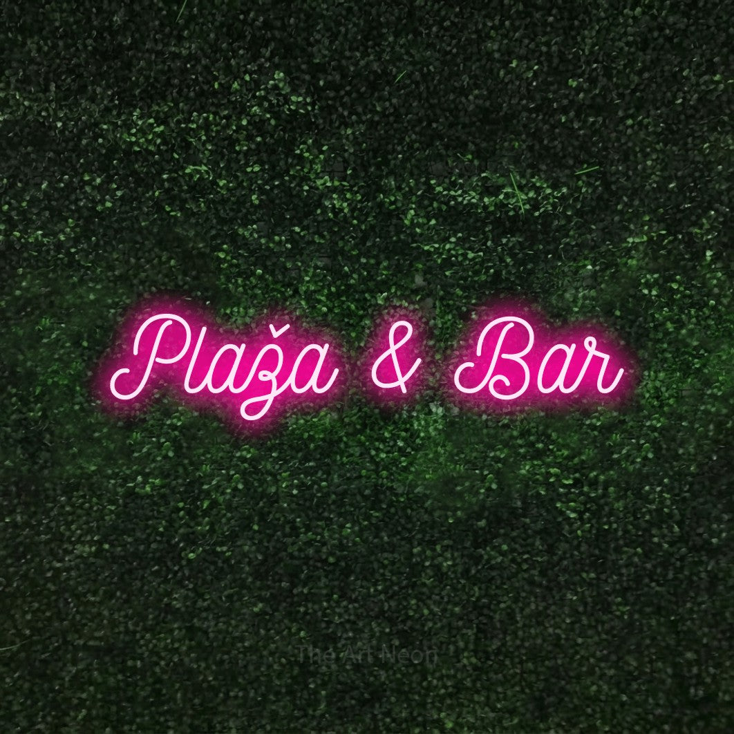 LED neon sign reading “Plaža & Bar”, arranged in a single line.