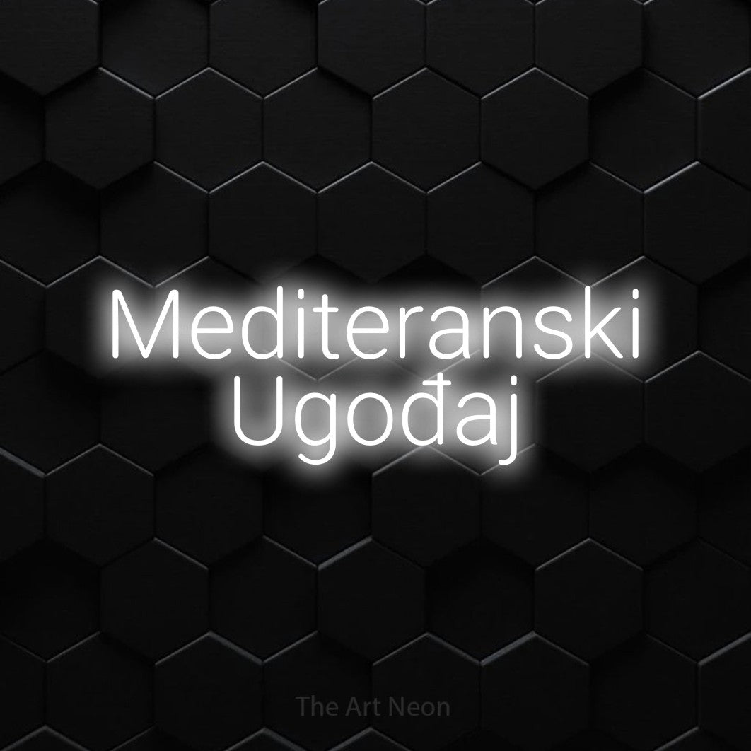 LED neon sign reading “Mediteranski Ugođaj”, arranged in two lines.