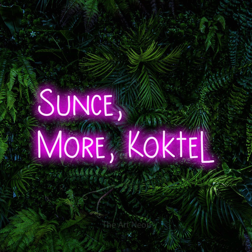 LED neon sign reading “Sunce, More, Koktel”, arranged in two lines.