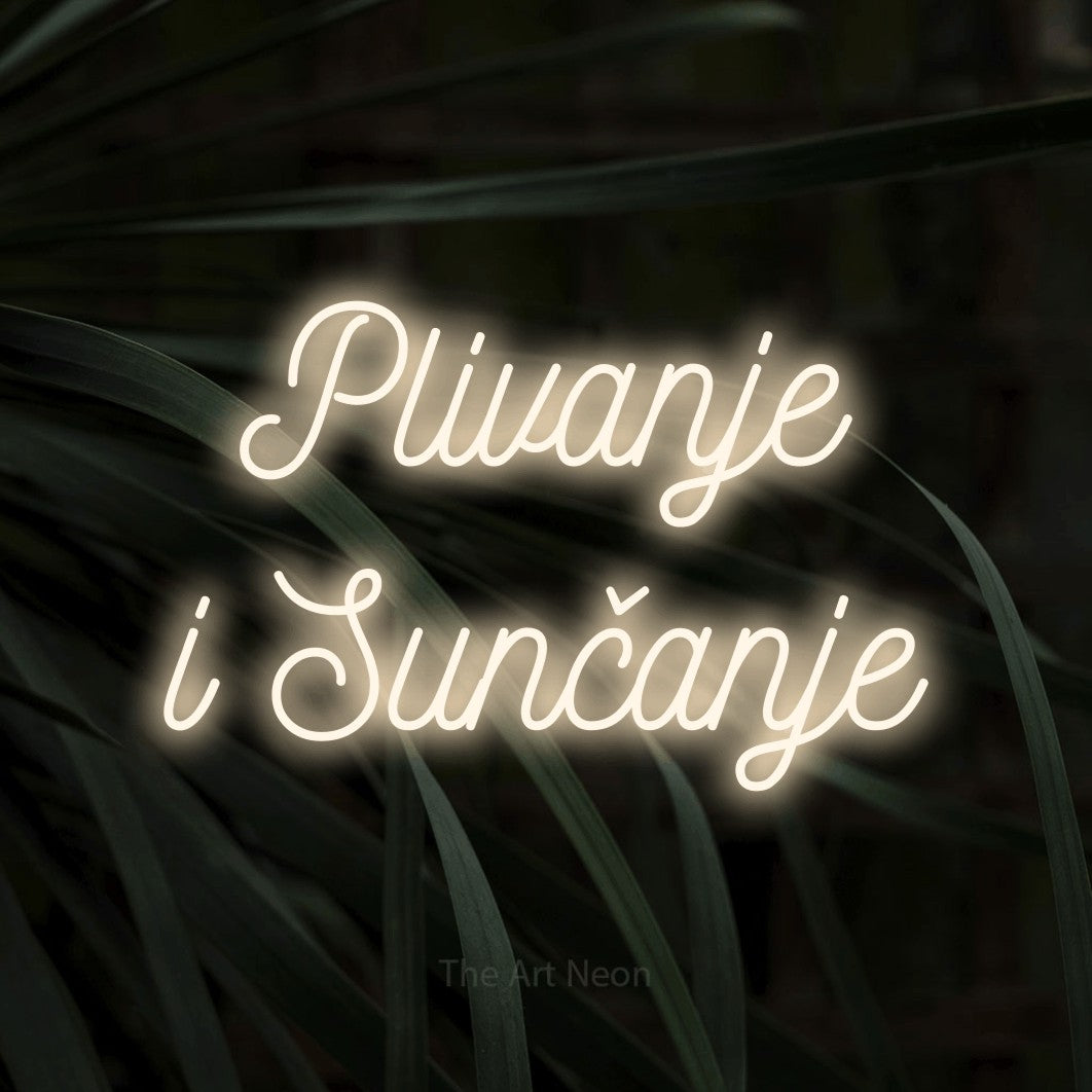 LED neon sign reading “Plivanje i Sunčanje”, arranged in two lines.