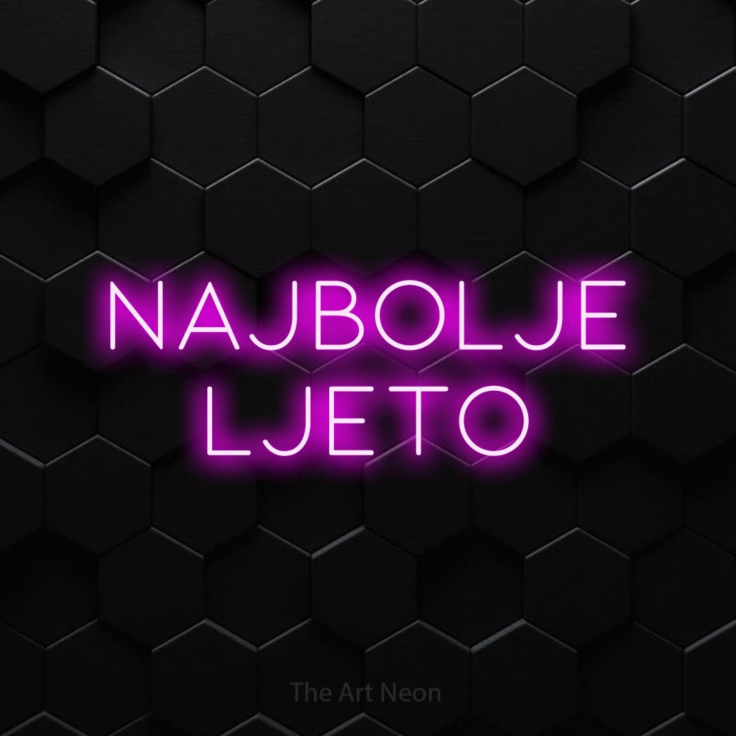 LED neon sign reading “najbolje ljeto”, arranged in two lines.