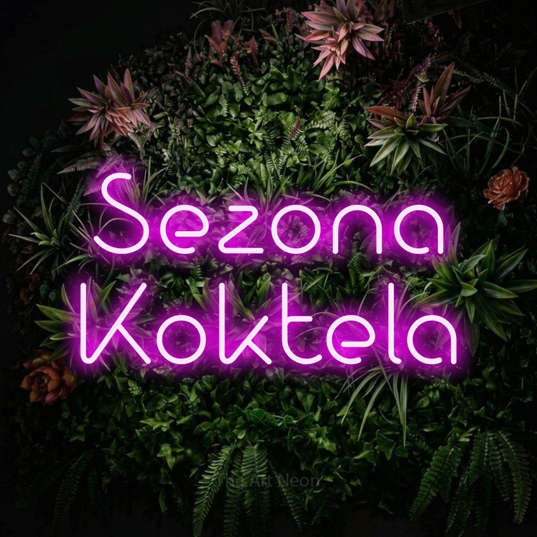 LED neon sign reading “Sezona Koktela”, arranged in two lines.