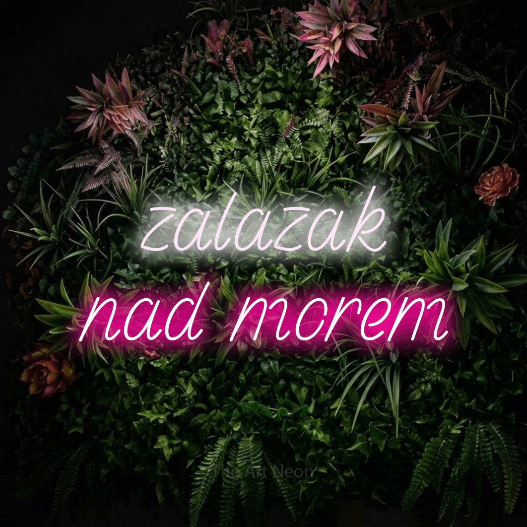 LED neon sign reading “zalazak nad morem”, arranged in two lines.