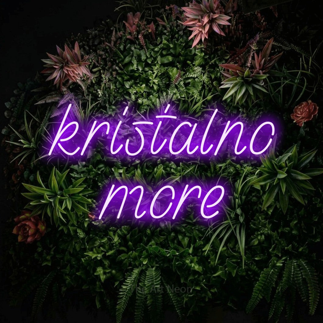 LED neon sign reading “kristalno more”, arranged in two lines.