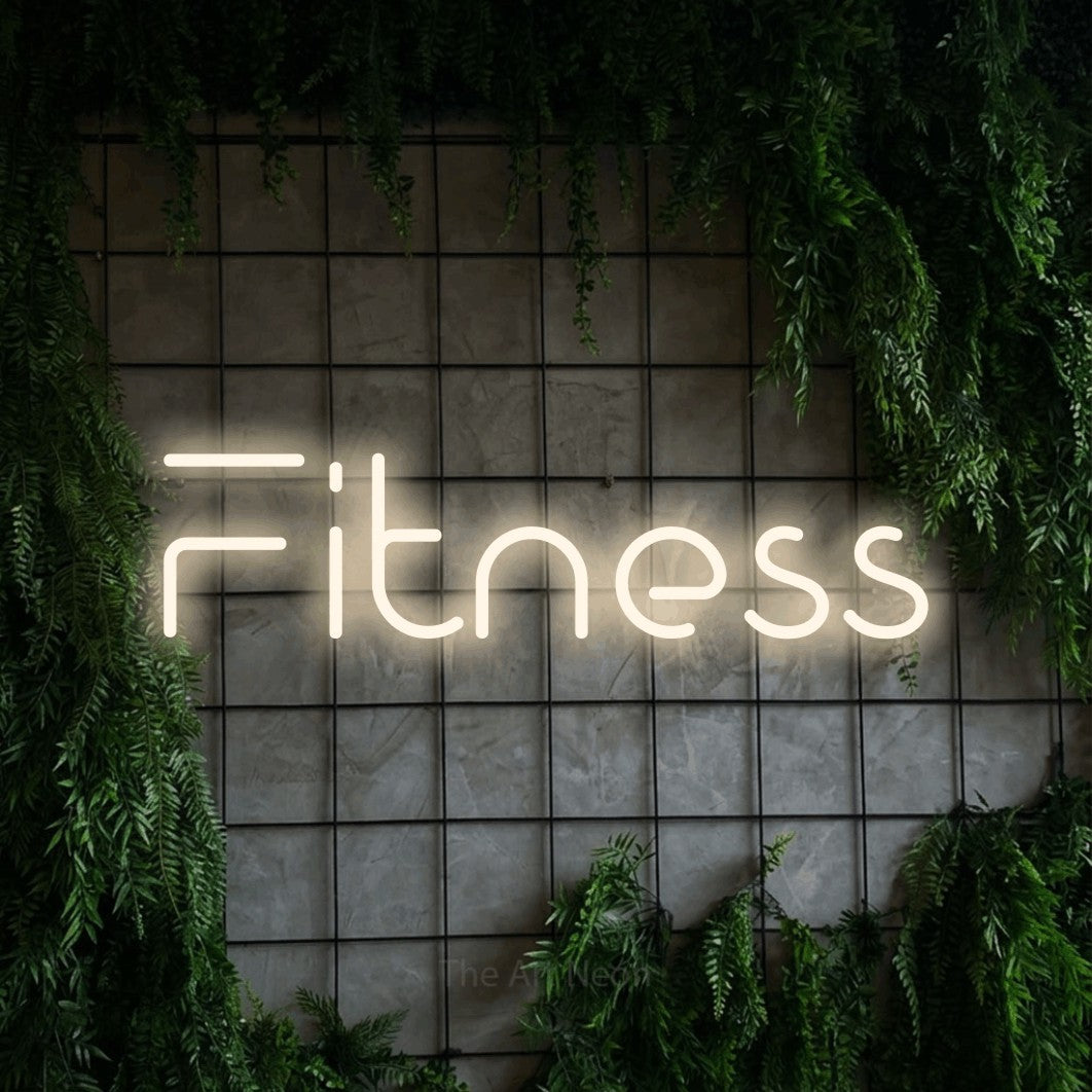 LED neon sign reading “Fitness”, arranged in a single line.