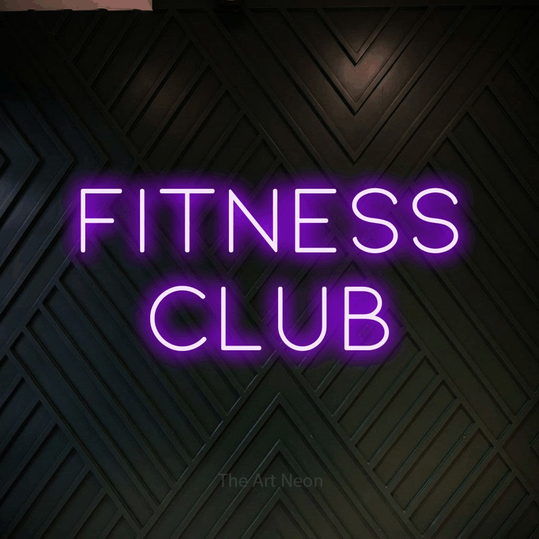 LED neon sign reading “fitness club”, arranged in two lines.