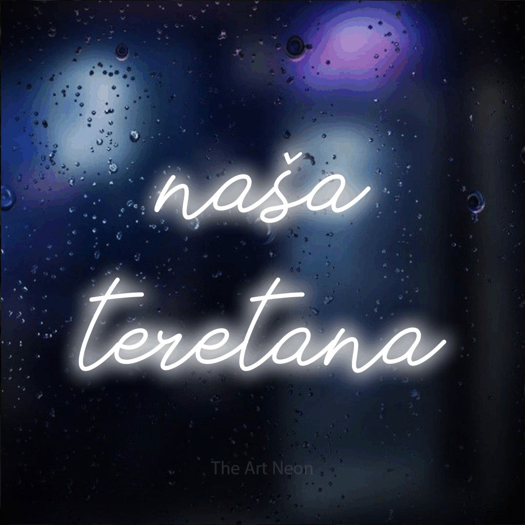 LED neon sign reading “naša teretana”, arranged in two lines.