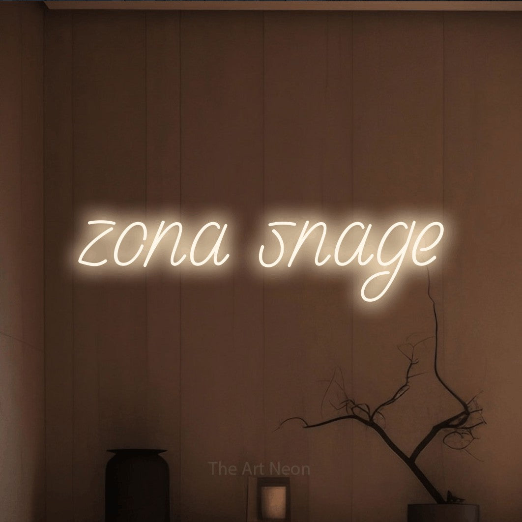 LED neon sign reading “zona snage”, arranged in a single line.