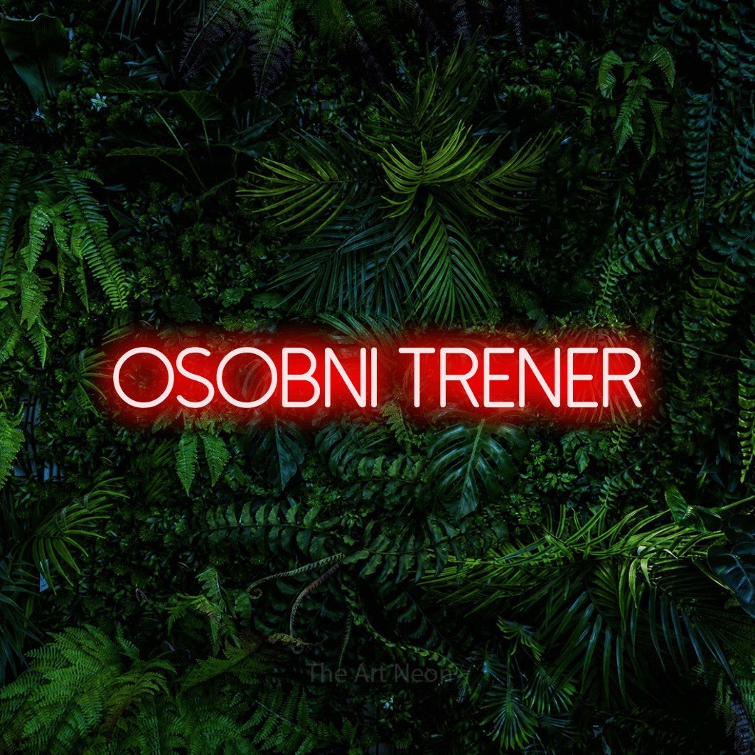 LED neon sign reading “osobni trener”, arranged in a single line.