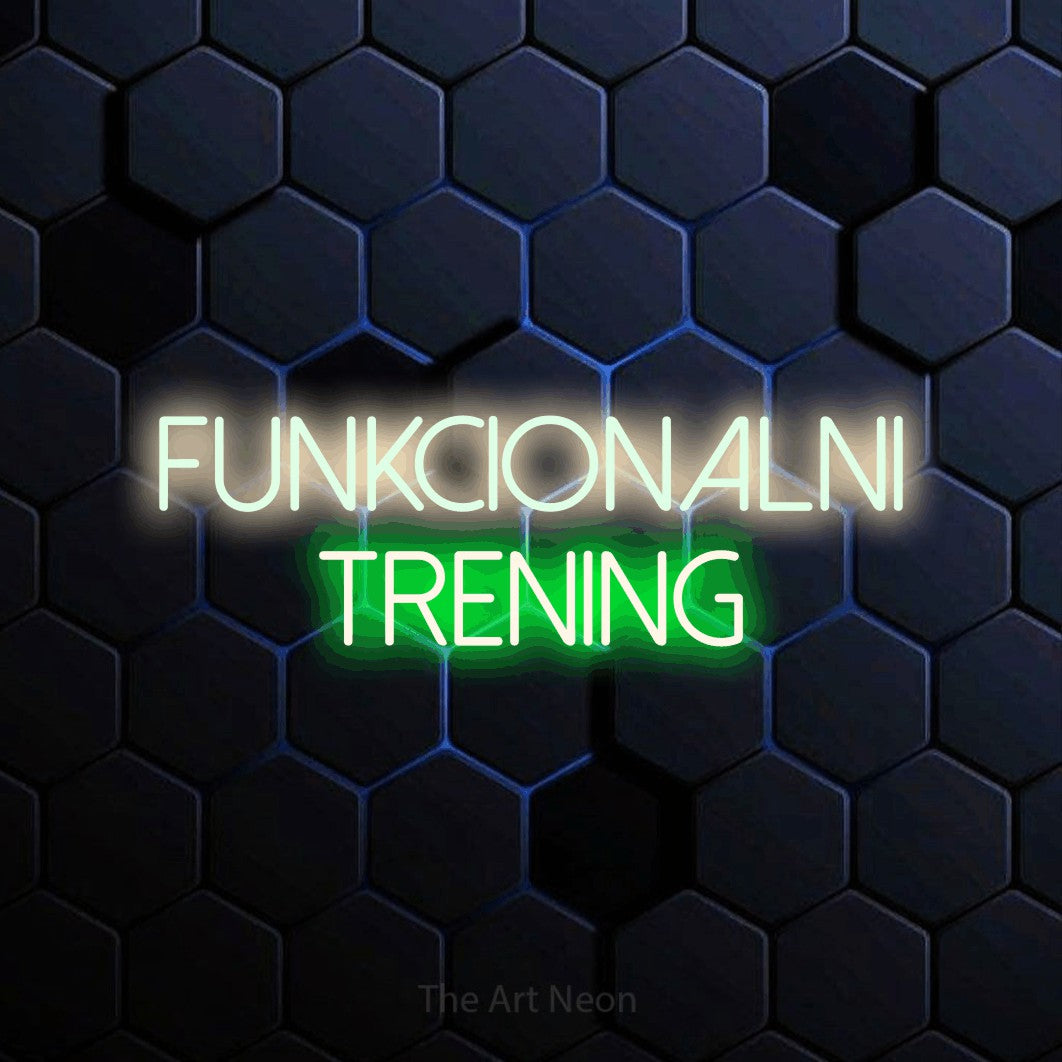 LED neon sign reading “Funkcionalni Trening”, arranged in two lines.