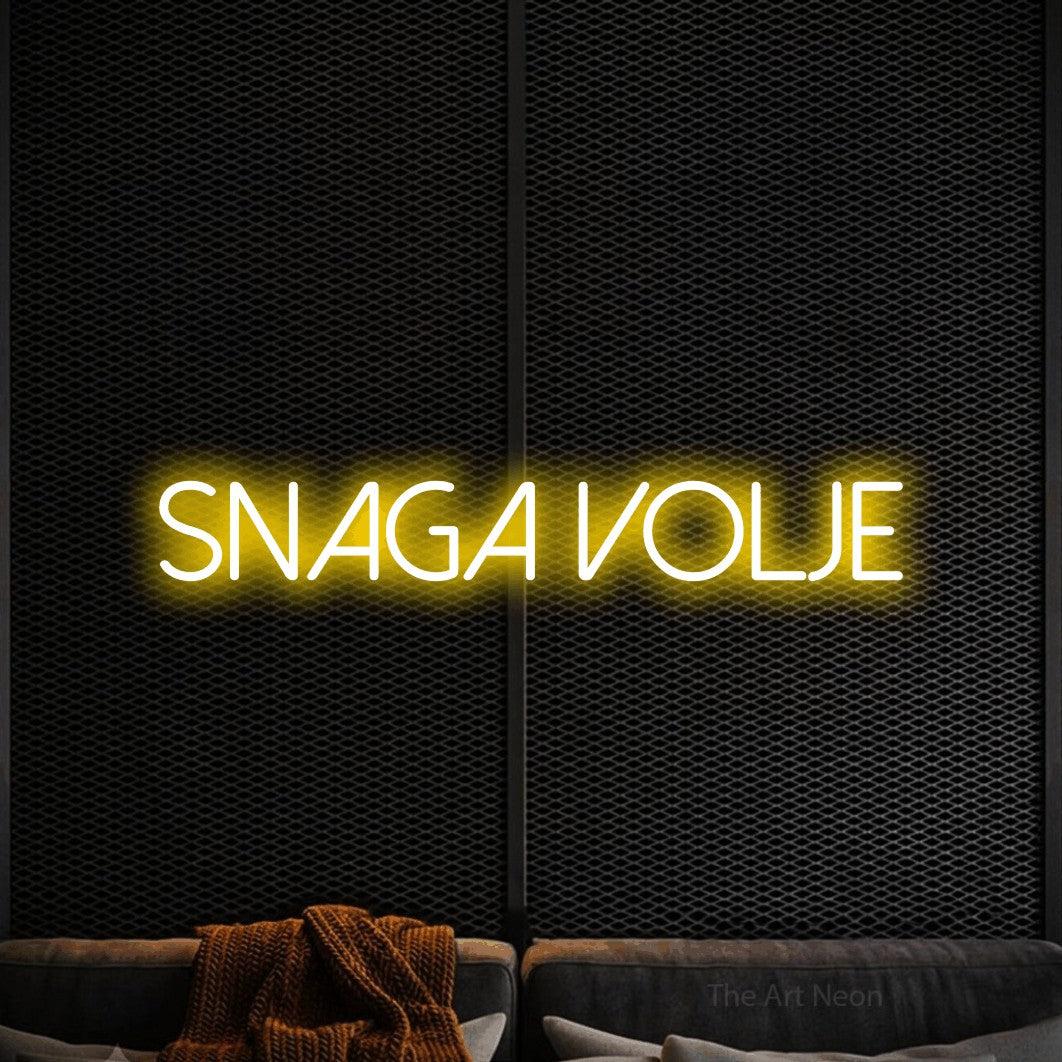 LED neon sign reading “Snaga Volje”, arranged in a single line.
