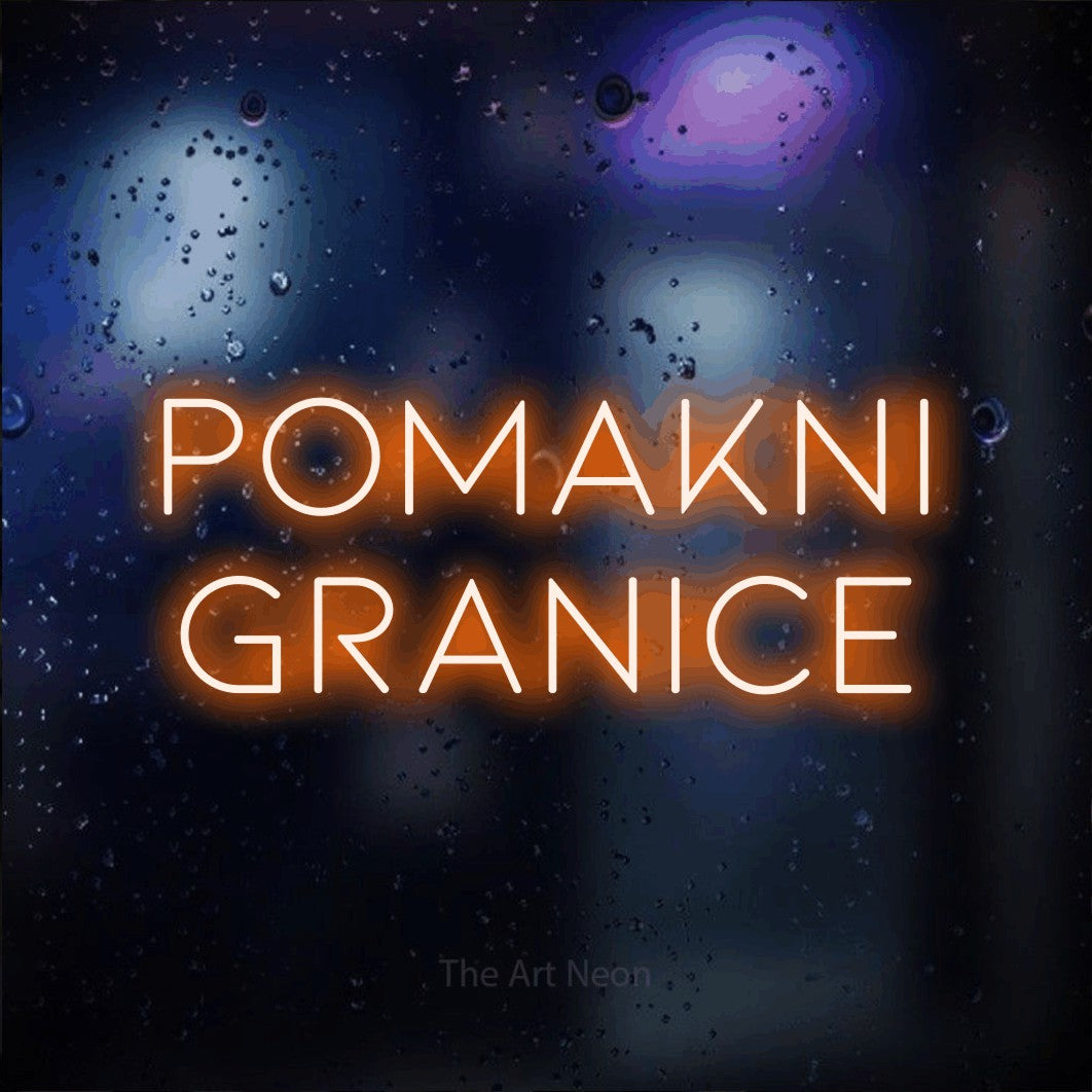 LED neon sign reading “pomakni granice”, arranged in two lines.