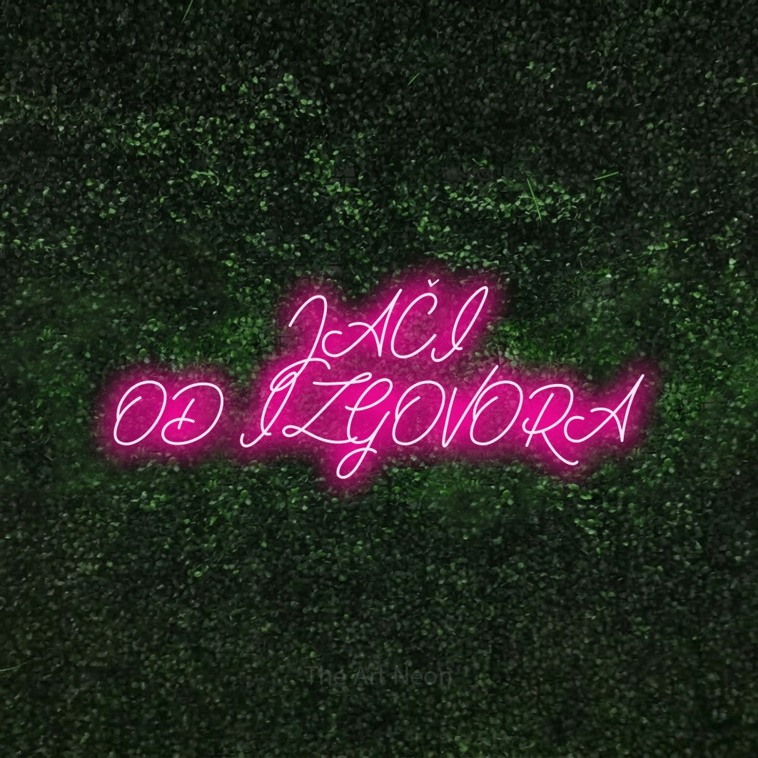 LED neon sign reading “JAČI OD IZGOVORA”, arranged in two lines.