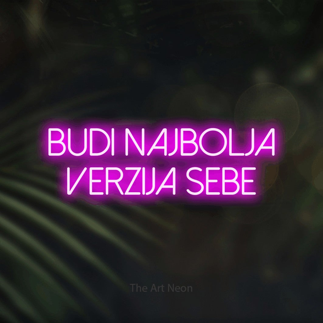 LED neon sign reading “Budi Najbolja Verzija Sebe”, arranged in two lines.