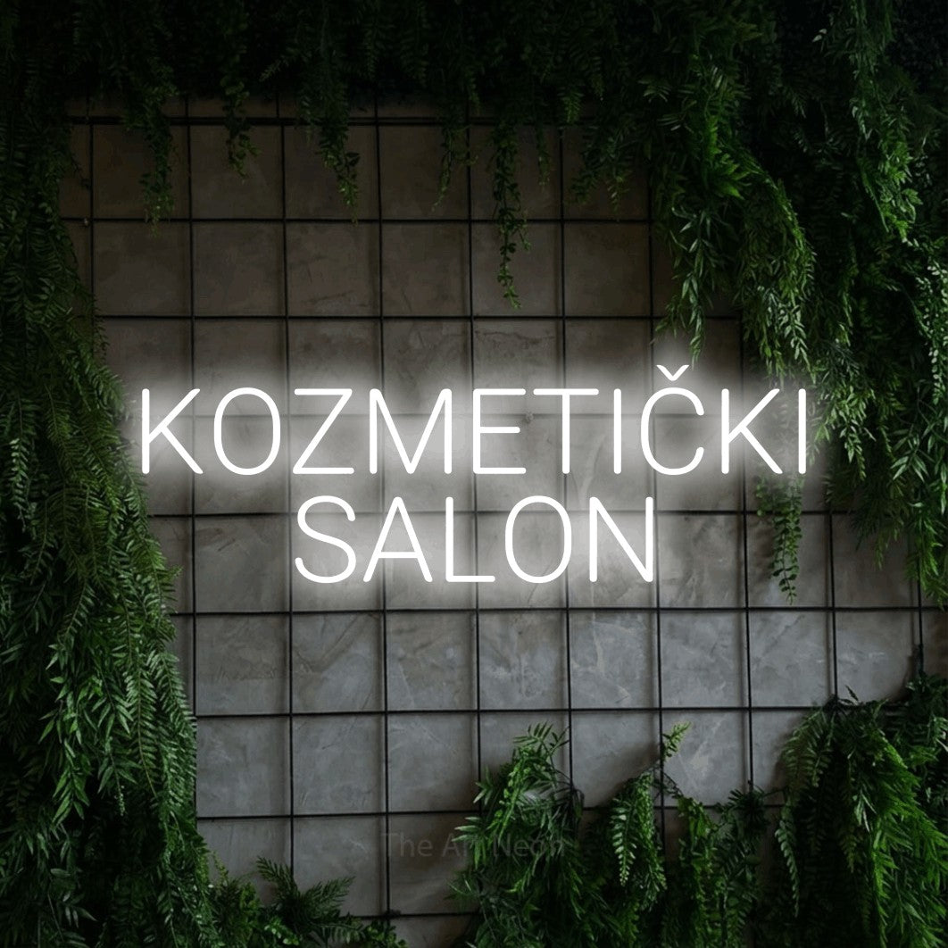 LED neon sign reading “KOZMETIČKI SALON”, arranged in two lines.