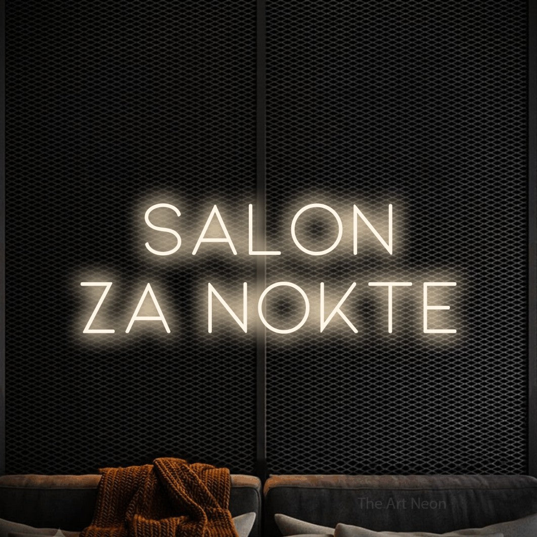 LED neon sign reading “SALON za nokte”, arranged in two lines.