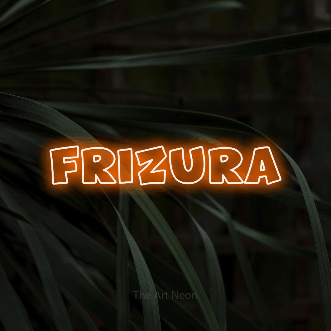 LED neon sign reading “FRIZURA”, arranged in a single line.