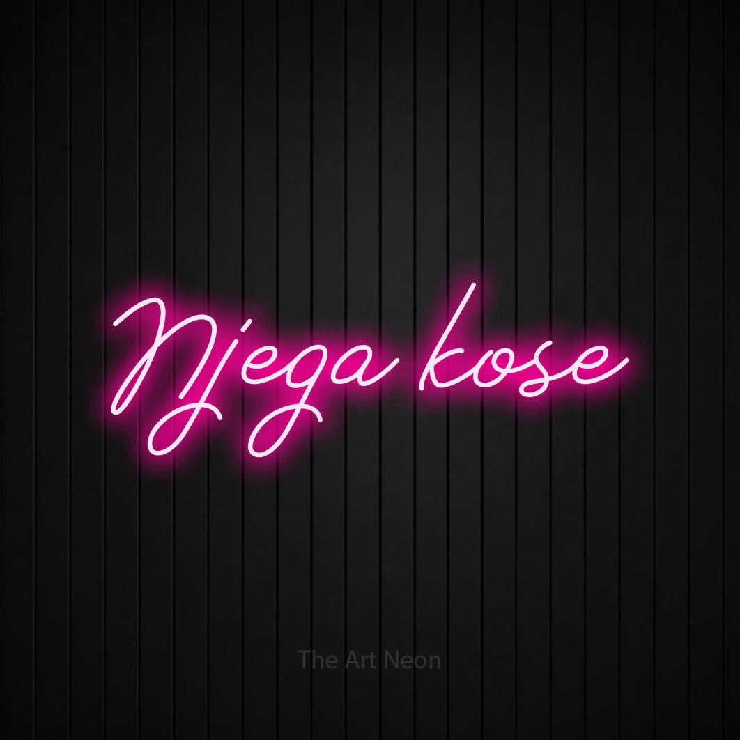 LED neon sign reading “Njega kose”, arranged in a single line.
